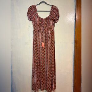 Derek heart women’s boho pattern milkmaid maxi dress geometric sz M western